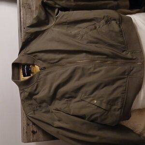 Who What Wear Men's Bomber Jacket 1X green, lined,full zip,stretch knit collar